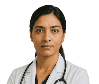Professional gynecologist in white coat with stethoscope