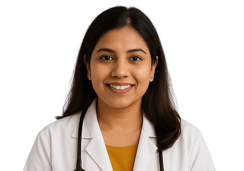 Gynecologist doctor in white coat smiling