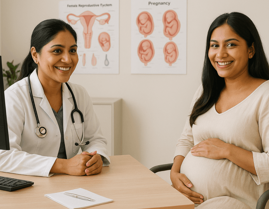 Doctor consulting with pregnant patient