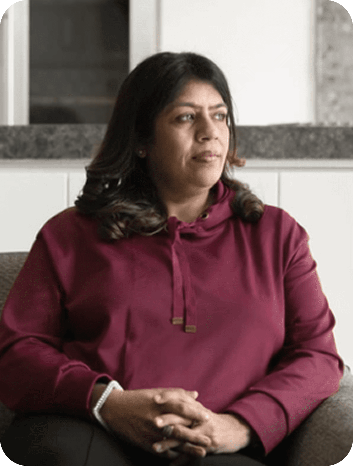 Woman smiling after menopause care
