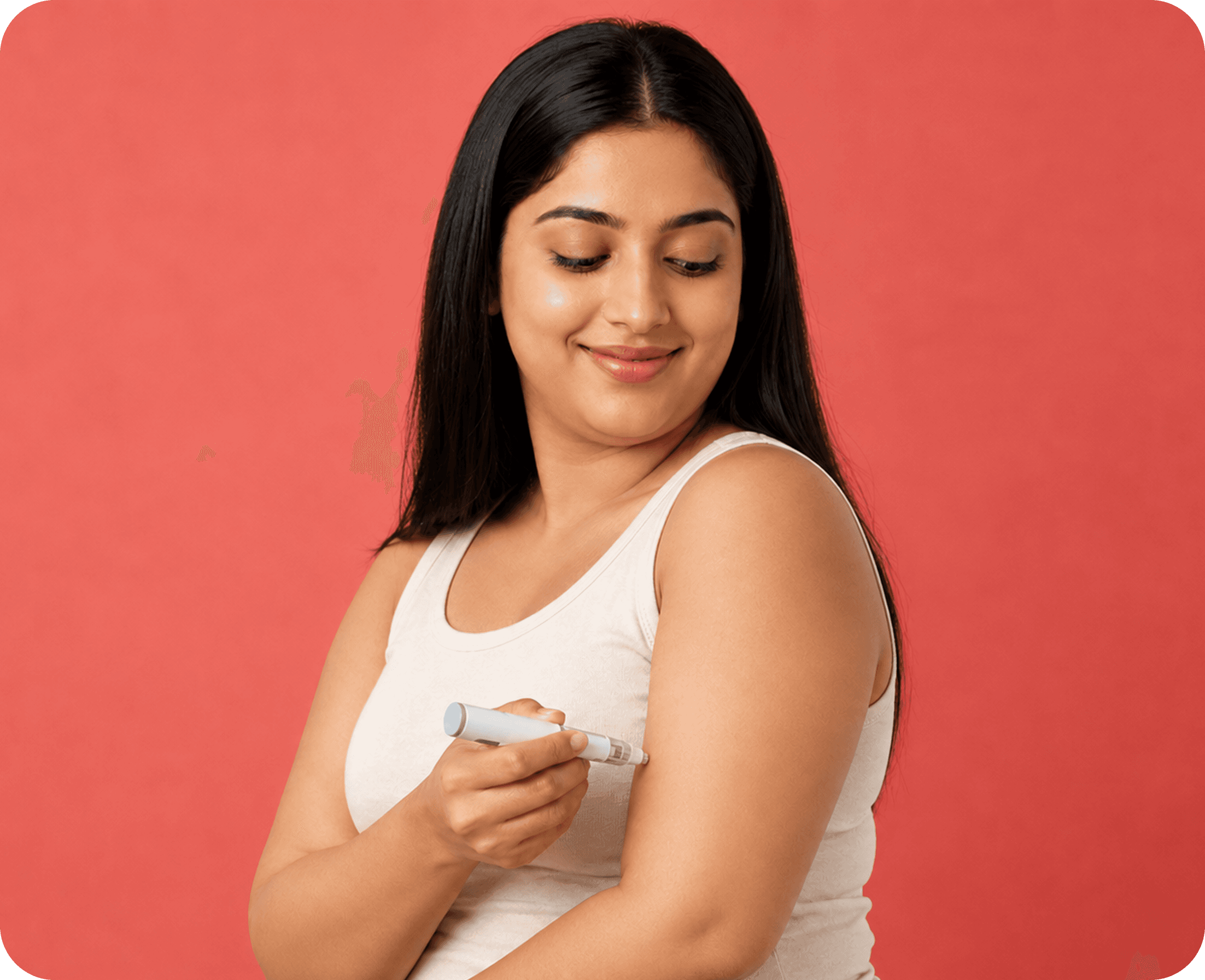 Woman administering injection as part of the hormone and weight care program