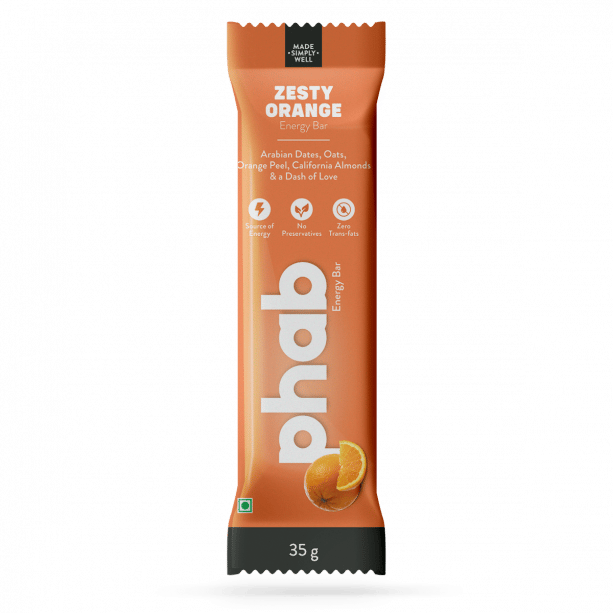 Phab Energy Bars – No Preservatives, No Artificial Sweeteners, Zero Trans Fats & Goodness of Honey: Pack of 6x 35g (ZESTY ORANGE)