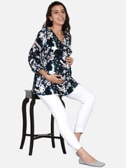 The Kaftan Company-Blue Brushed Floral Maternity and Nursing Wrap Top