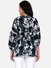 The Kaftan Company-Blue Brushed Floral Maternity and Nursing Wrap Top