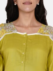 The Kaftan Company- Green Maternity Shirt with Floral Yoke