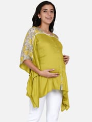 The Kaftan Company- Green Maternity Shirt with Floral Yoke