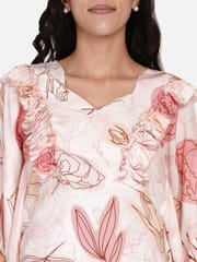 The Kaftan Company-Pink flora and abstract maternity kaftan dress with ruffle detail and feeding zipper