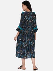 The Kaftan Company-Blue Floral Lacey Hi-Low Maternity and Nursing Dress
