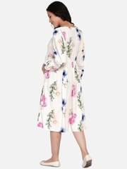 The Kaftan Company-Brushed Flora White Maternity and Nursing Dress