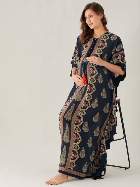 The Kaftan Company-Scalloped Edge Temple Paisley Maternity Kaftan