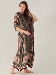 The Kaftan Company-Green And Red Florets Maternity and Feeding Kaftan