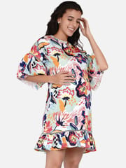 The Kaftan Company-Brushed Flora Ruffled Maternity and Nursing Dress