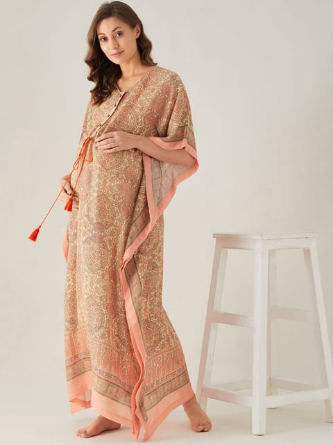 The Kaftan Company-Peach Paradise Maternity and Feeding Kaftan