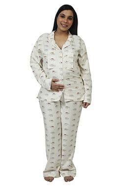 Chicmomz Elephant Print Maternity Nightsuit in Creme