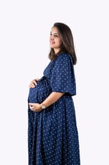 Chicmomz Umbrella Sleeves Maxi Maternity Dress in Blue Polka