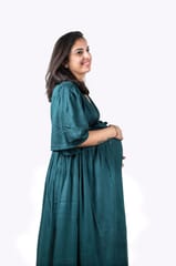 Chicmomz Umbrella Sleeves Maxi Maternity Dress in Bottle Green