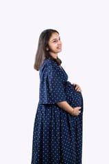 Chicmomz Umbrella Sleeves Maxi Maternity Dress in Blue Polka