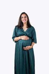 Chicmomz Umbrella Sleeves Maxi Maternity Dress in Bottle Green