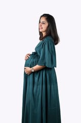 Chicmomz Umbrella Sleeves Maxi Maternity Dress in Bottle Green