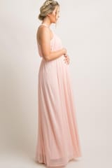 Plum and Peaches Light Pink Halter Maternity Gown