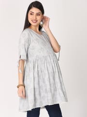 The Mom Store Grey and Gold Foil Print Maternity and Nursing Kurti