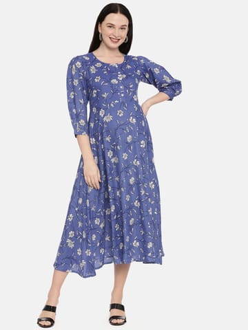 The Mom Store Azure Blue Floral Maternity and Nursing Kurta Dress