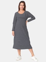 The Mom Store Navy Stripes Bodycon Maternity and Nursing Dress