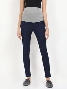 The Mom Store Stretchable Denims with Belly Support- Navy Blue