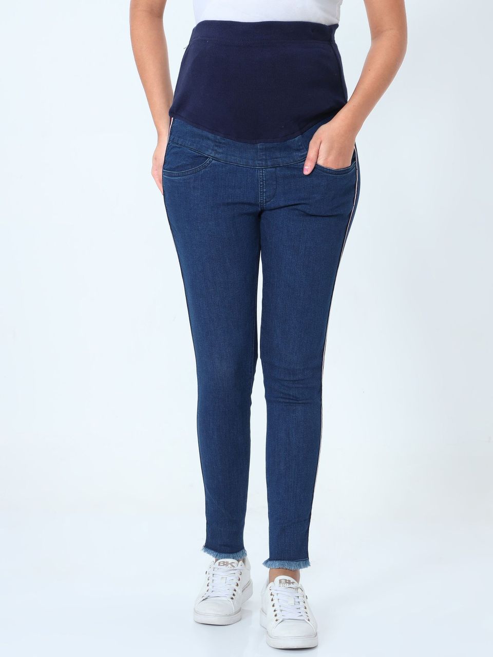 The Mom Store Distress Taped Maternity Denims with Belly Support-Blue