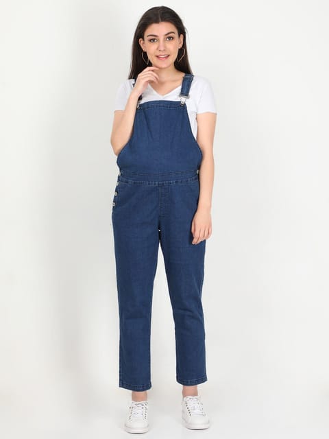 The Mom Store Maternity Denim Dungaree with Elasticated Waist Blue