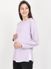 The Mom Store Lilac with White Sleeveless Inner Maternity and Nursing Sweatshirt 2 Piece Set