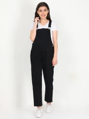 The Mom Store Maternity Denim Dungaree with Elasticated Waist Black