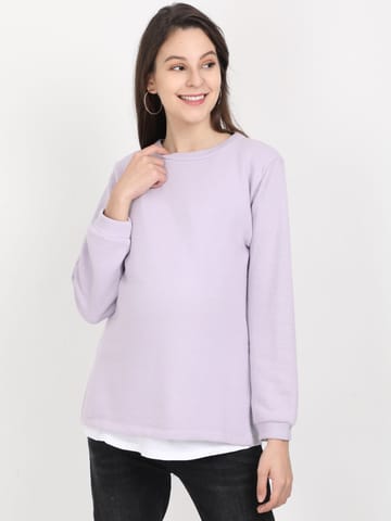 The Mom Store Lilac with White Sleeveless Inner Maternity and Nursing Sweatshirt 2 Piece Set