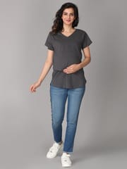 The Mom Store Grey Melange Slub Jersey Maternity and Nursing Top