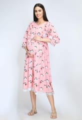 Mometernity Pink Penguin Print Maternity & Nursing Gown