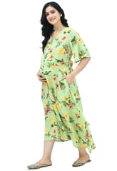 Mometernity Green Floral Tropical Print Maternity & Nursing Dress