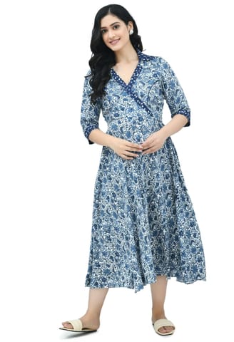 Mometernity Blue Floral Paisley Print Maternity & Nursing Dress