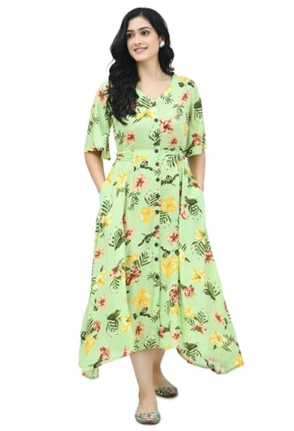 Mometernity Green Floral Tropical Print Maternity & Nursing Dress