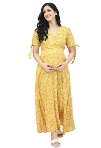 Mometernity Yellow Ditsy Floral Print Maternity Maxi Dress