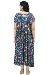 Mometernity Blue Floral Lurex Maternity & Nursing Midi Dress