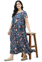 Mometernity Blue Floral Lurex Maternity & Nursing Midi Dress