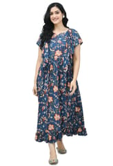 Mometernity Blue Floral Lurex Maternity & Nursing Midi Dress