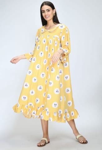 Mometernity Yellow Polka Panda Print Maternity Nursing Gown