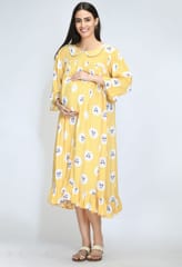 Mometernity Yellow Polka Panda Print Maternity Nursing Gown
