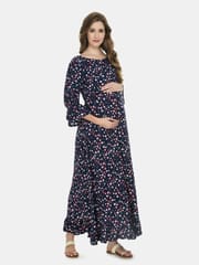 Mometernity Navy Floral Ditsy Print Maternity & Nursing Maxi Dress