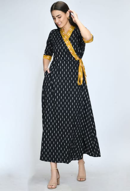 Mometernity Black Ikat Maternity and Nursing Wrap Dress