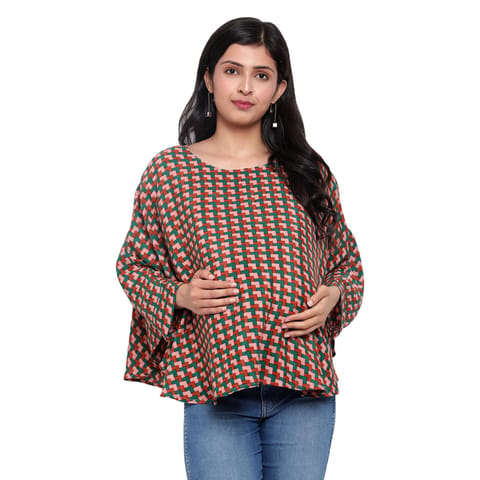 Mometernity Geometric Print Maternity Poncho Cape Top