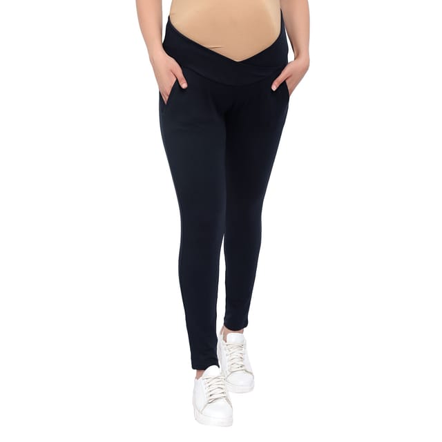 Mometernity Navy Blue Under Belly Maternity Leggings with Pockets