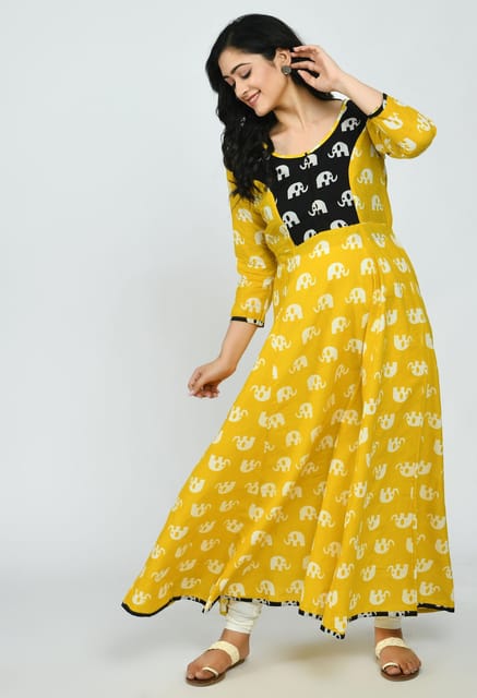 Mometernity Yellow & Black Elephant Print Maternity & Nursing Maxi Dress