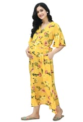 Mometernity Yellow Floral Tropical Print Maternity and Nursing Dress